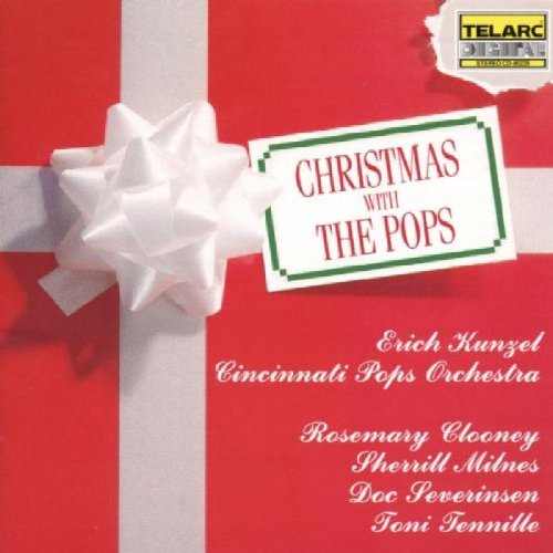 Red album cover with white ribbon and "Christmas with the Pops" text.