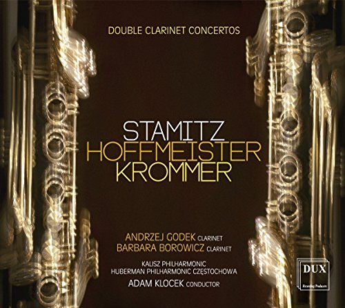 "CD cover featuring two clarinets on a dark brown background with white and yellow text."
