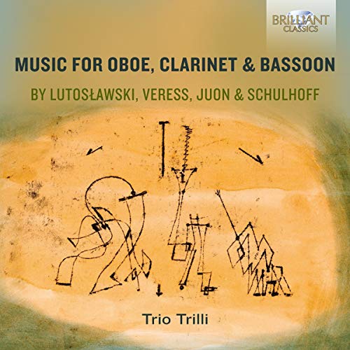 CD cover with abstract drawing of oboe, clarinet, and bassoon on orange background.