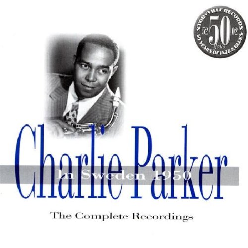 Album cover with black and white photo of Charlie Parker holding a saxophone.
