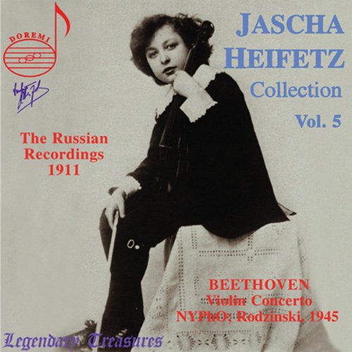"CD cover featuring a black-and-white image of Jascha Heifetz holding a violin."