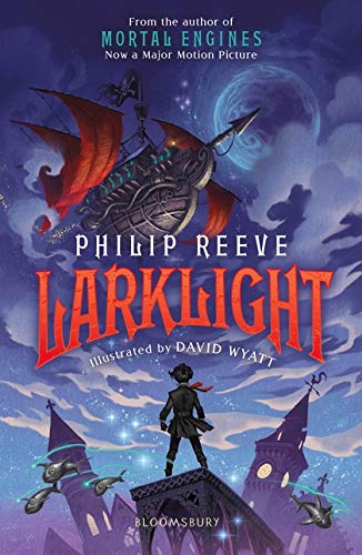 The image depicts the cover of "Larklight" with a boy on a rooftop.