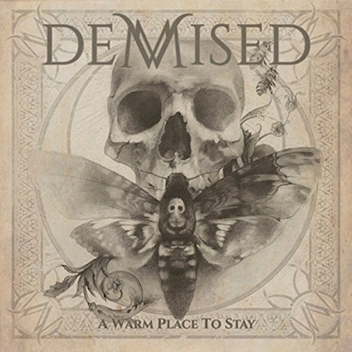 Album cover with a moth, skull, and floral border in grayscale.