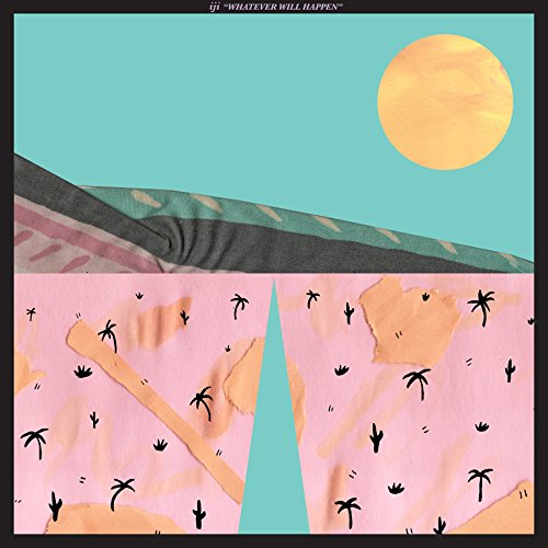Vinyl record cover with abstract desert landscape and full moon illustration.