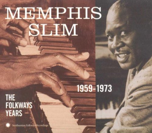 "CD cover featuring a man playing piano and a portrait of Memphis Slim."