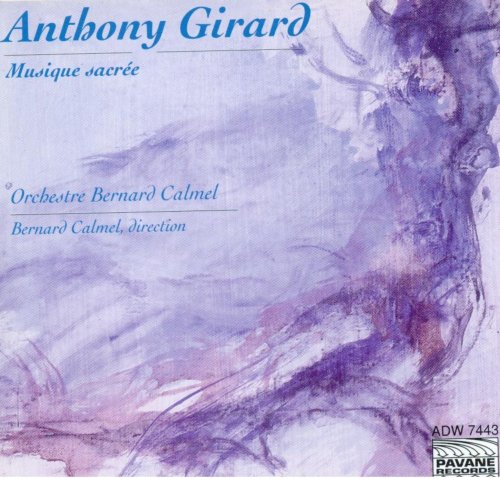 "CD cover with abstract purple design and blue text, featuring 'Anthony Girard' and 'Musique sacrée'."