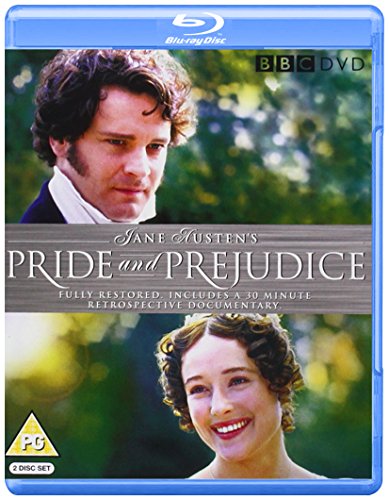 Blue "Pride and Prejudice" Blu-ray case with couple on the cover.