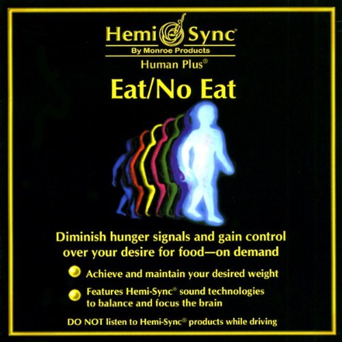 The image is a black square with a yellow border, featuring a product advertisement. Alt text: Black square with yellow border, Hemi-Sync logo, and glowing human figures.