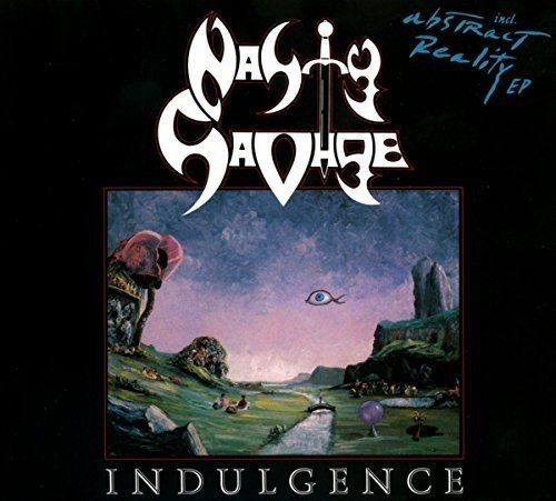 "Album cover with 'Nasty Savage' in white, landscape scene, and 'Indulgence' at bottom on black background."