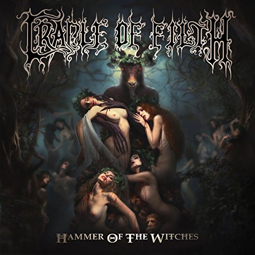 "Cradle of Filth album cover featuring nude women and a horned figure in a dark forest."