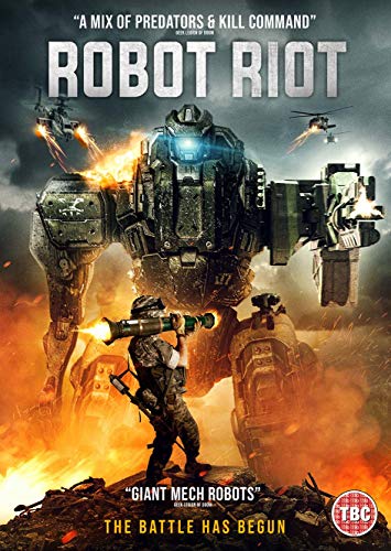 DVD cover for "Robot Riot" featuring a soldier and a giant robot amidst explosions.