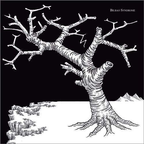 A black-and-white album cover featuring a twisted tree and cityscape against a dark background.