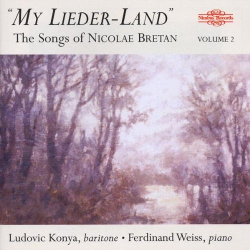 "Album cover with a forest landscape painting and white borders, featuring text and a logo."