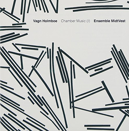 "CD cover with white background and dark green abstract lines, featuring Vagn Holmboe's chamber music."