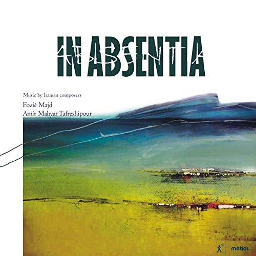 "Album cover with abstract landscape painting and title 'In Absentia' in dark green font."