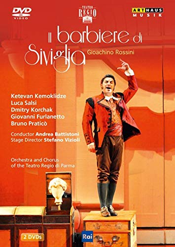 DVD cover for "Il barbiere di Siviglia" featuring a man in 18th-century attire standing.