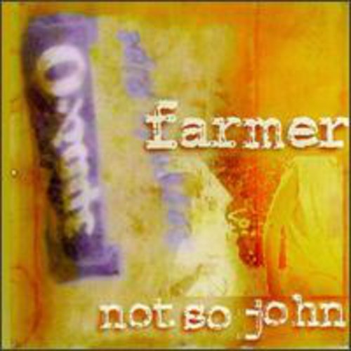 "Album cover with abstract yellow background, purple object, and white text 'Farmer Not So John'."