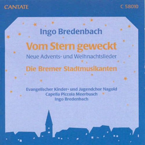 A blue and white CD cover with city skyline and stars, featuring text in German.