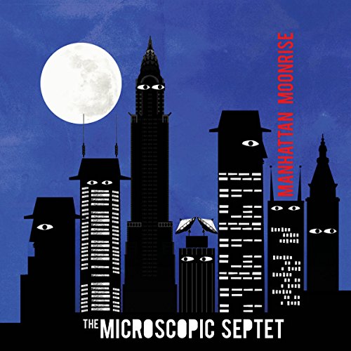 Album cover with city skyline silhouettes and eyes, against a blue background with a moon.