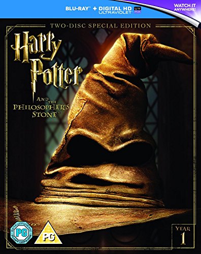 "Blu-ray case for 'Harry Potter and the Philosopher's Stone' with a sorting hat on the cover."