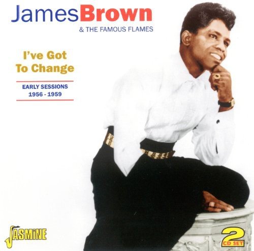 "CD cover featuring James Brown sitting on a stool, wearing a white shirt."