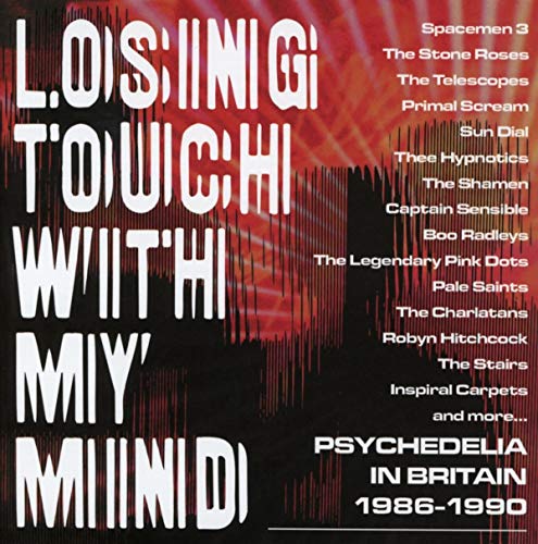 "Album cover with white text on a black background, featuring psychedelic sound wave design."