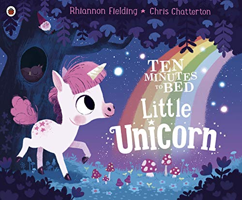 "Children's book cover featuring a white unicorn with pink mane and tail."