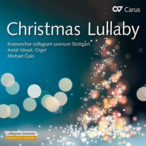 A Christmas CD cover with a Christmas tree and bokeh lights on a blue background.