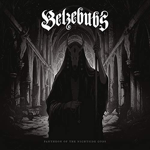 "Album cover featuring a dark figure in a gothic church with a staff."