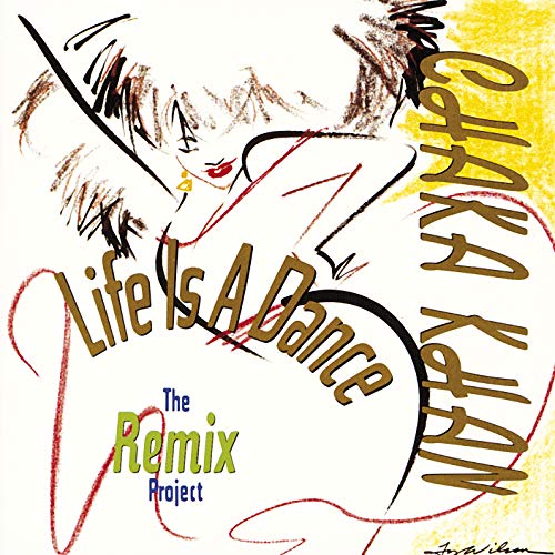 "Album cover with abstract drawing of a dancing woman and colorful text."