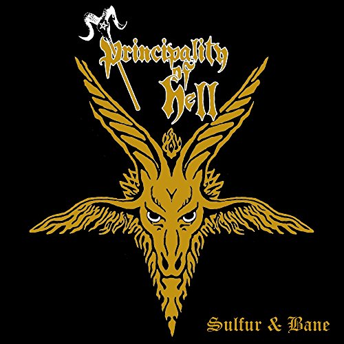 "Black album cover with gold demon illustration and gothic text."