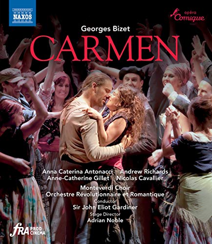 "Blu-ray cover for 'Carmen' featuring a man and woman dancing amidst a crowd."