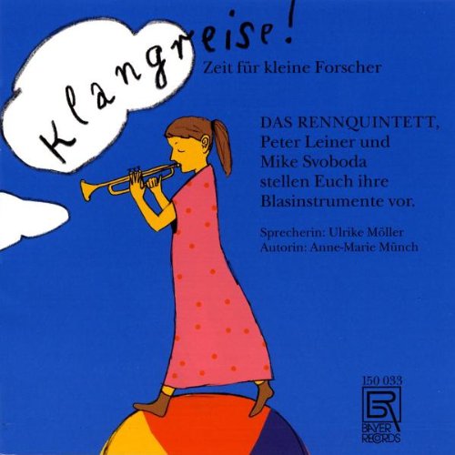 "CD cover featuring a cartoon woman playing trumpet on a colorful ball."