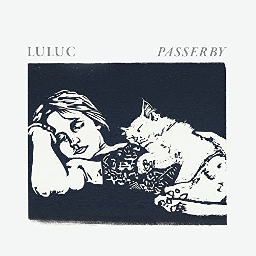 "CD cover art: black and white illustration of a woman and cat on a dark background."