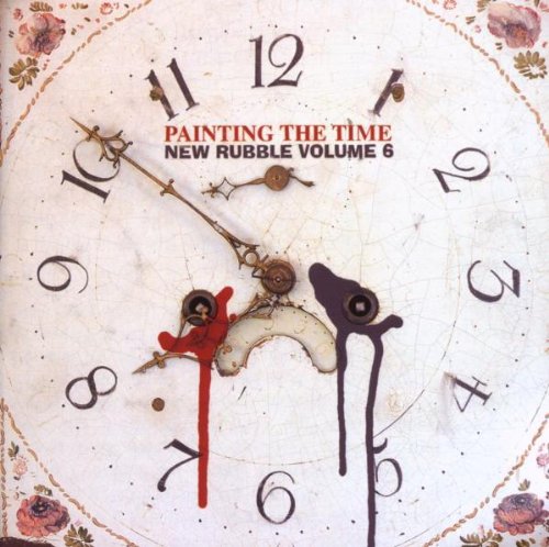 "Album cover featuring a distorted, painted clock face with floral border."