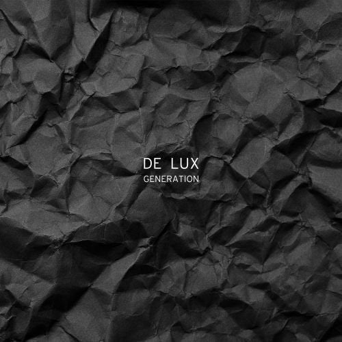 Black crumpled paper background with white text "De Lux Generation" in the center.
