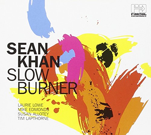 "Album cover with abstract paint splatters and black text on a white background."