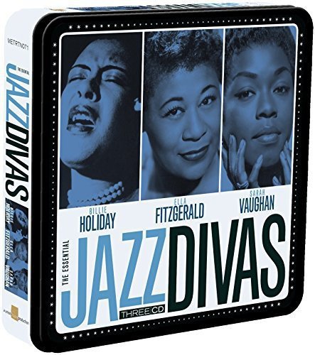 "CD cover featuring blue-toned portraits of Billie Holiday, Ella Fitzgerald, and Sarah Vaughan."