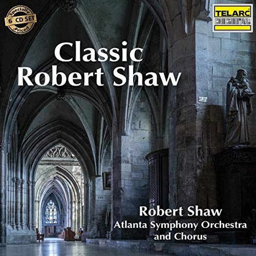 "CD cover with cathedral interior, 'Classic Robert Shaw' title, and 'Telarc Digital' logo."