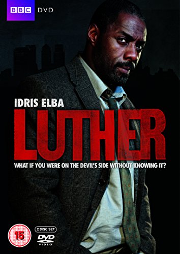 "Luther DVD cover featuring Idris Elba as Luther, with a serious expression."