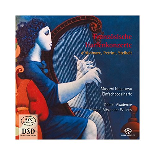 CD cover featuring a woman playing a harp, with text in multiple colors.