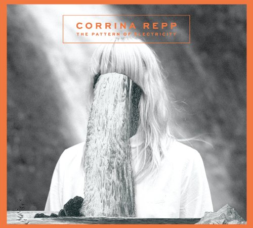 Album cover with a woman's face obscured by a waterfall, surrounded by an orange border.