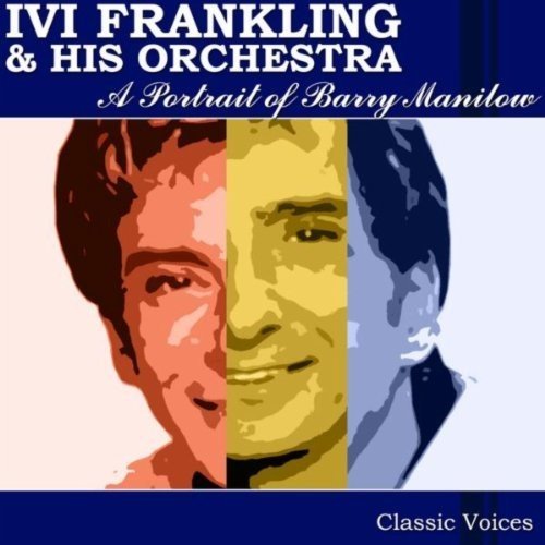 "Album cover featuring a tri-colored portrait of Barry Manilow's face, with blue banner."