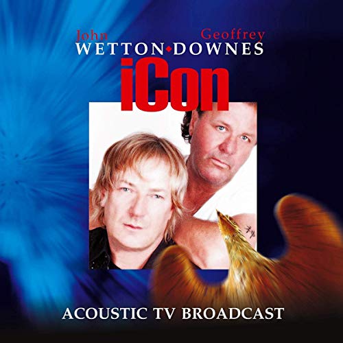 Album cover featuring two men, blue background, and abstract design elements.