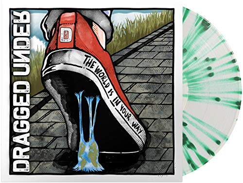"Vinyl record cover with cartoon foot and green splatter vinyl disc."