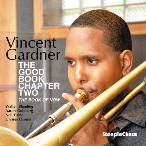 The image shows a man holding a trombone, with text overlay. Alt text: Man holding trombone with album title and artist name overlay.