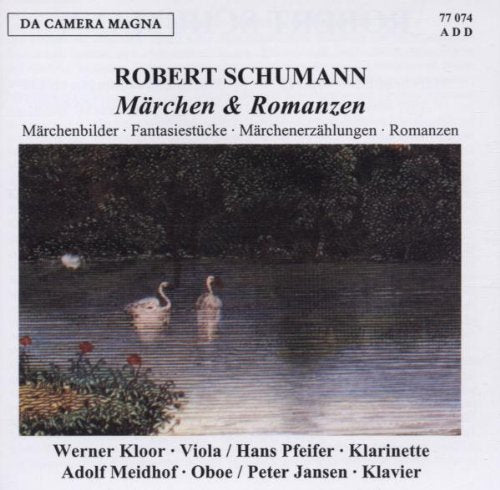 CD cover with serene lake scene and swans, featuring Robert Schumann's music.