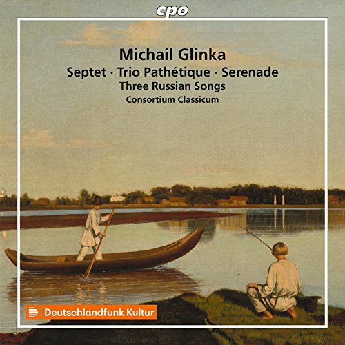 A serene lake scene with two men, one in a canoe, on a CD cover.