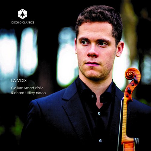 Man in a black suit holding a violin, Orchid Classics CD cover.