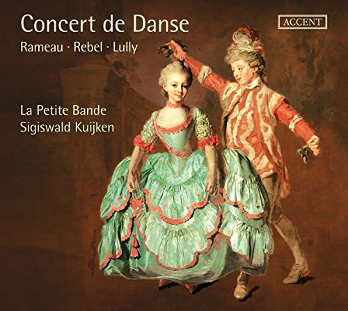 "CD cover featuring 18th-century couple dancing, ornate attire, brown background, white text."